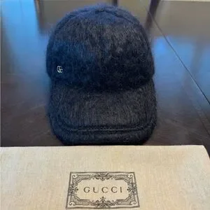 Gucci Mohair Baseball Cat GG Black Hat size M New Authentic Gucci GG Logo Mohair Black Baseball Hat Size L  main image 2